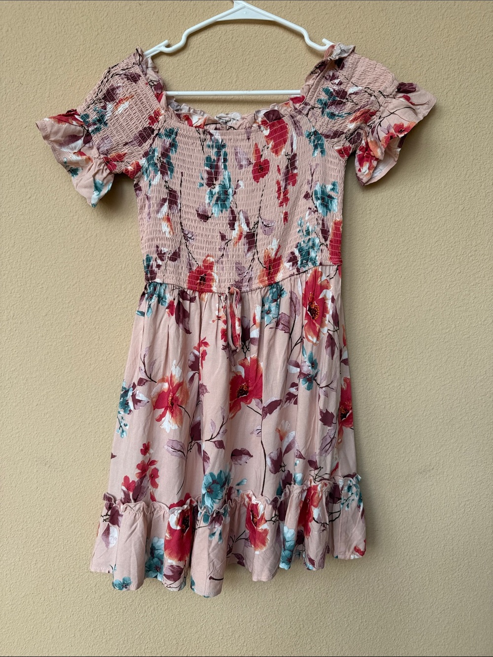 Band of Gypsies Blush Pink Floral Smocked Casual Dress